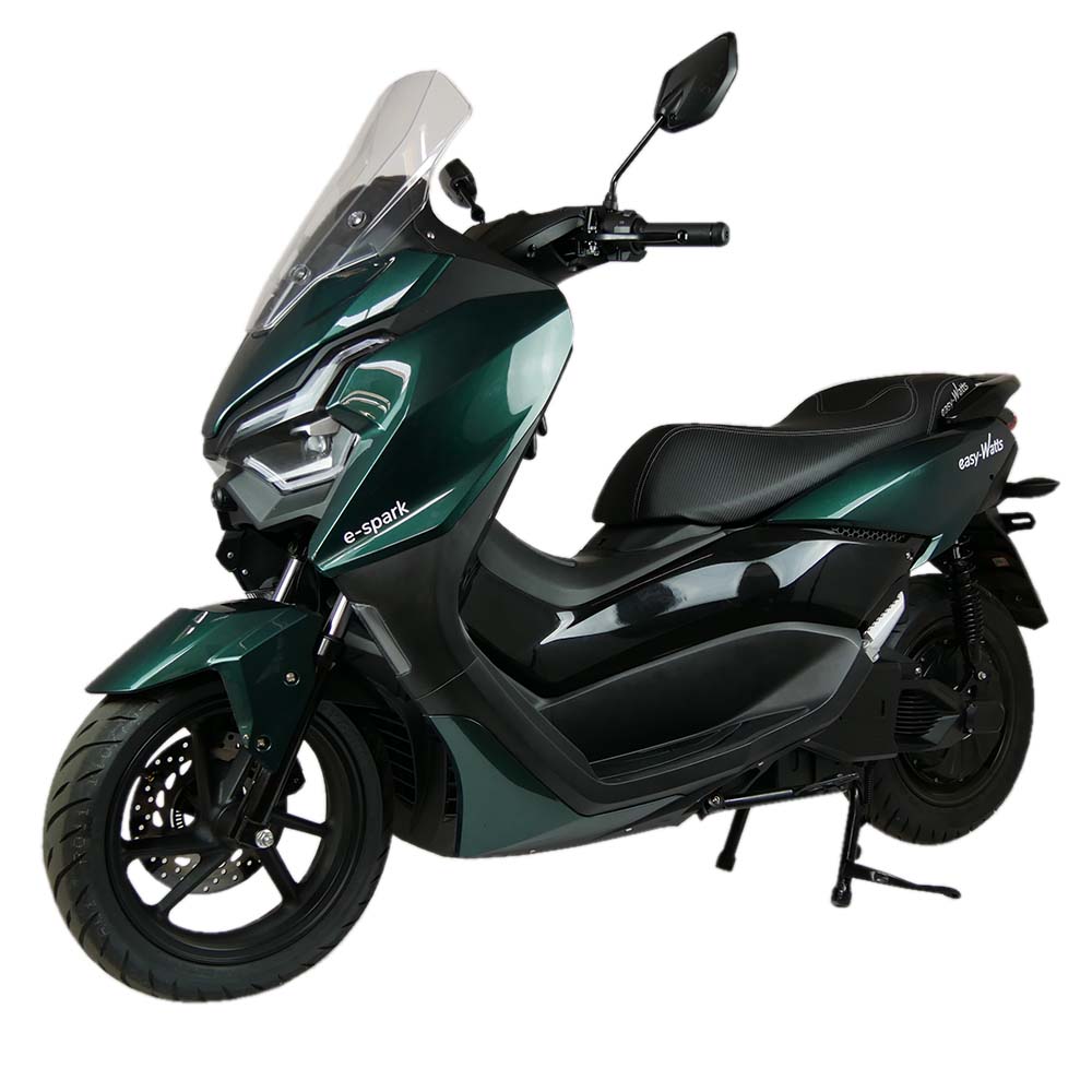 Scooter &eacute;lectrique 125 easy-watts vert trois quarts avant gauche